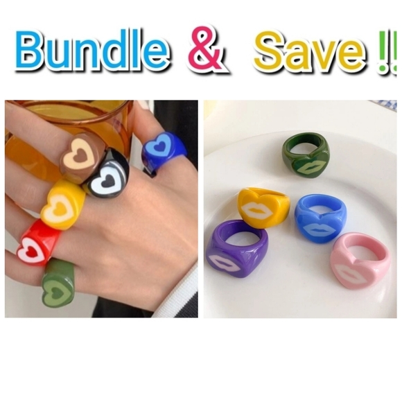 Y2K Chunky Lips in Heart Ring Olive Green Colored Y2K Rings Great For Stacking - Picture 8 of 9